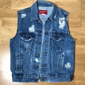 Distressed Denim Vest Size S